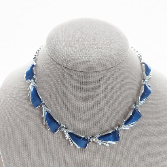 Vintage Arthur Pepper ART Thermoset Blue Silver Tone Choker Style Necklace - Picture 1 of 4